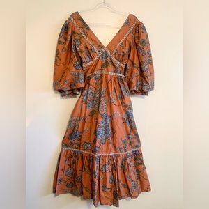 House of Harlow puff sleeve smocked back boho dress